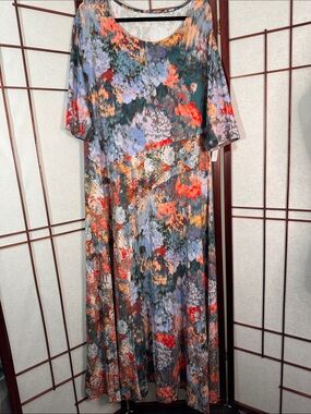 Soft Surroundings Multicolor Floral Print Maxi Dress — Coral, Lavender, Green